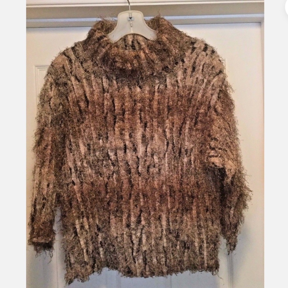CDW Creative Design Works Poly Mohair Furry Stretch Sweater Top Beige M